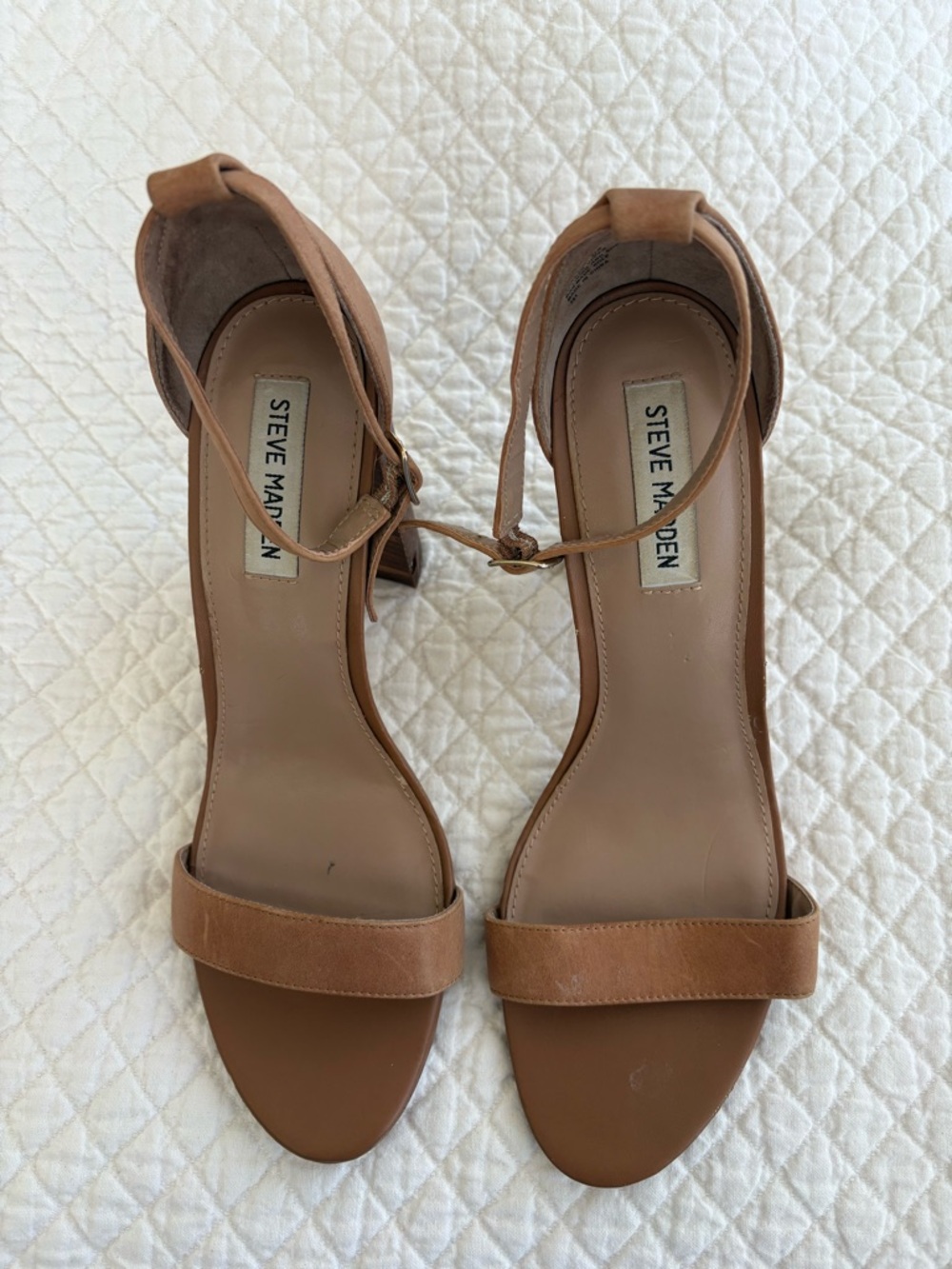 Steve Madden Tan Leather Ankle-Strap Block Heel Sandals 11M